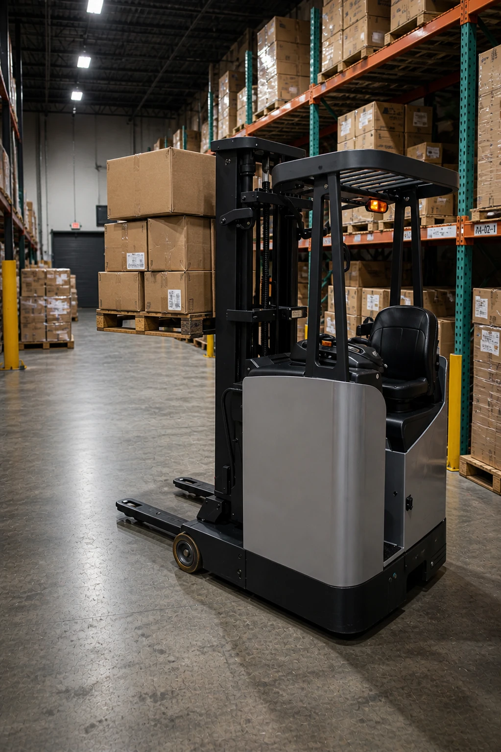 Forklift in warehouse