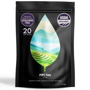 PiPi Tea Organic Oolong Tea Bags – Whole Leaf, 20 Bags (4g Each)