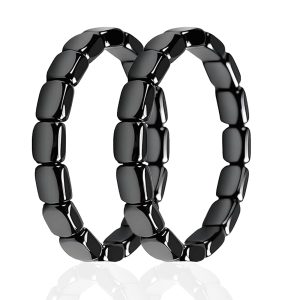 Plmmwd Hematite Bracelet Men Black 2PCS