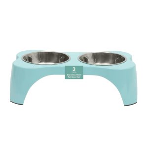 Gibson Home Bow Wow Meow 3-Piece Elevated Dog & Cat Bowl Set, 13 oz
