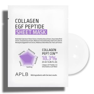 APLB Collagen EGF Peptide Sheet Mask 10 Pcs, Collagen PEPT CEN™ 18.3%, 0.85 FL.OZ