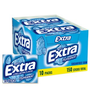 WRIGLEY’S EXTRA Extra Peppermint Chewing Gum, 15 ct, 10 Pack