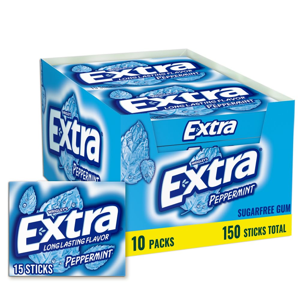 WRIGLEY'S EXTRA Extra Peppermint Chewing Gum, 15 ct, 10 Pack 1 WRIGLEY'S EXTRA Extra Peppermint Chewing Gum, 15 ct, 10 Pack