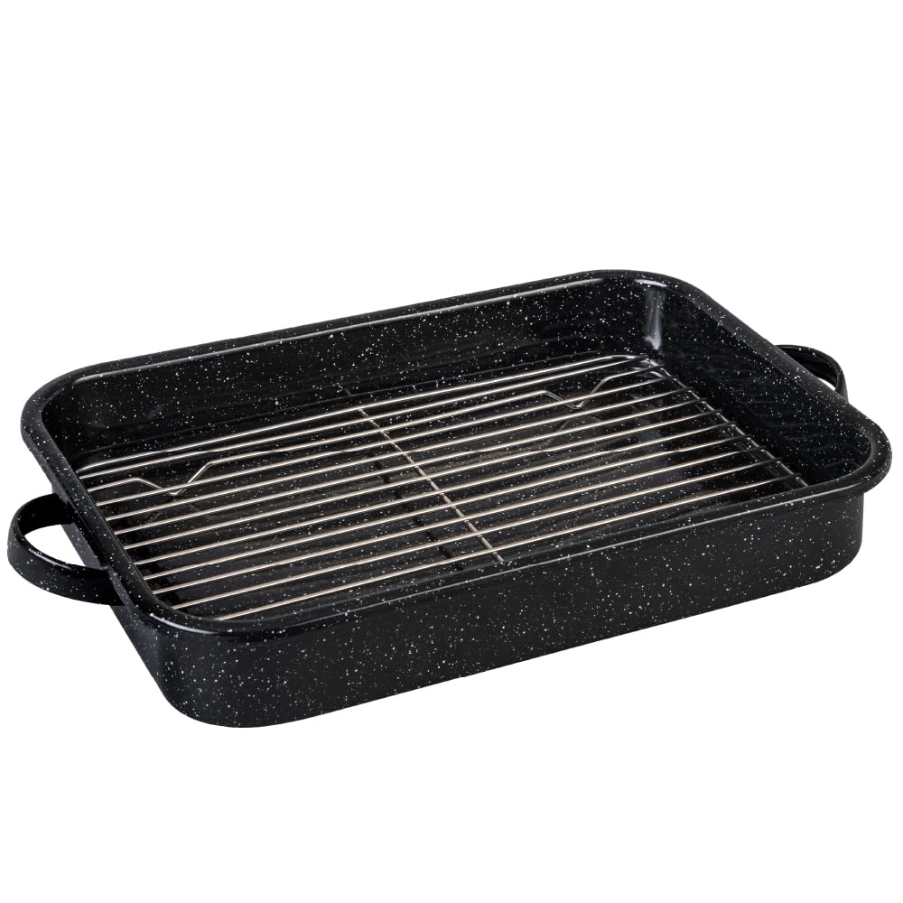 Granite Ware Open Roasting Pan With Flat Rack (Speckled Black), 25 Lb 1 Granite Ware Open Roasting Pan With Flat Rack (Speckled Black), 25 Lb