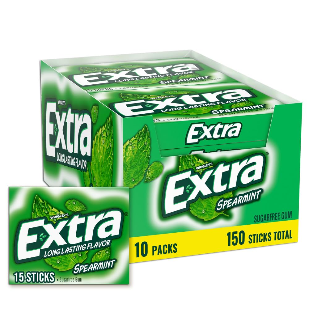 WRIGLEY'S EXTRA Extra Gum Spearmint Sugarfree Chewing Gum Bulk, 15 Count, 10 Pack 1 WRIGLEY'S EXTRA Extra Gum Spearmint Sugarfree Chewing Gum Bulk