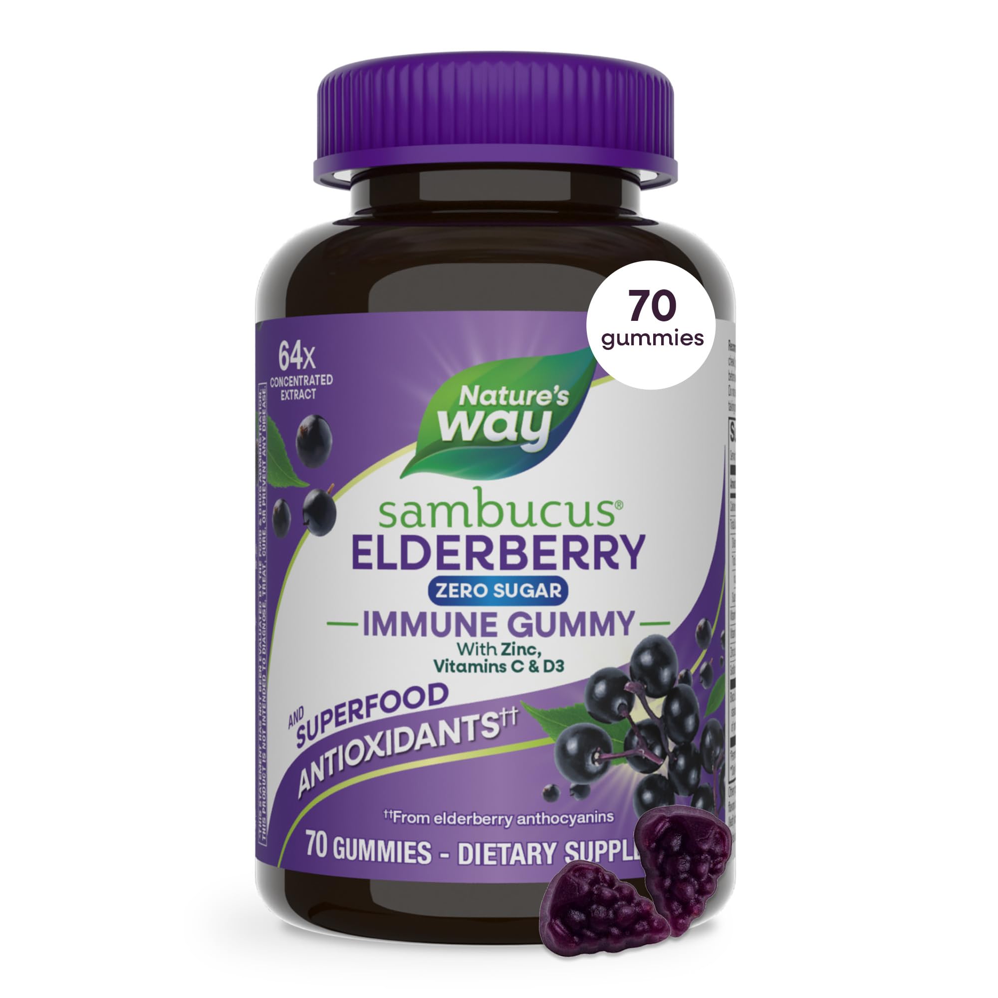 Nature's Way Sambucus Zero Sugar Elderberry Gummies, 70 ct 1 Nature's Way Sambucus Zero Sugar Elderberry Gummies, 70 ct
