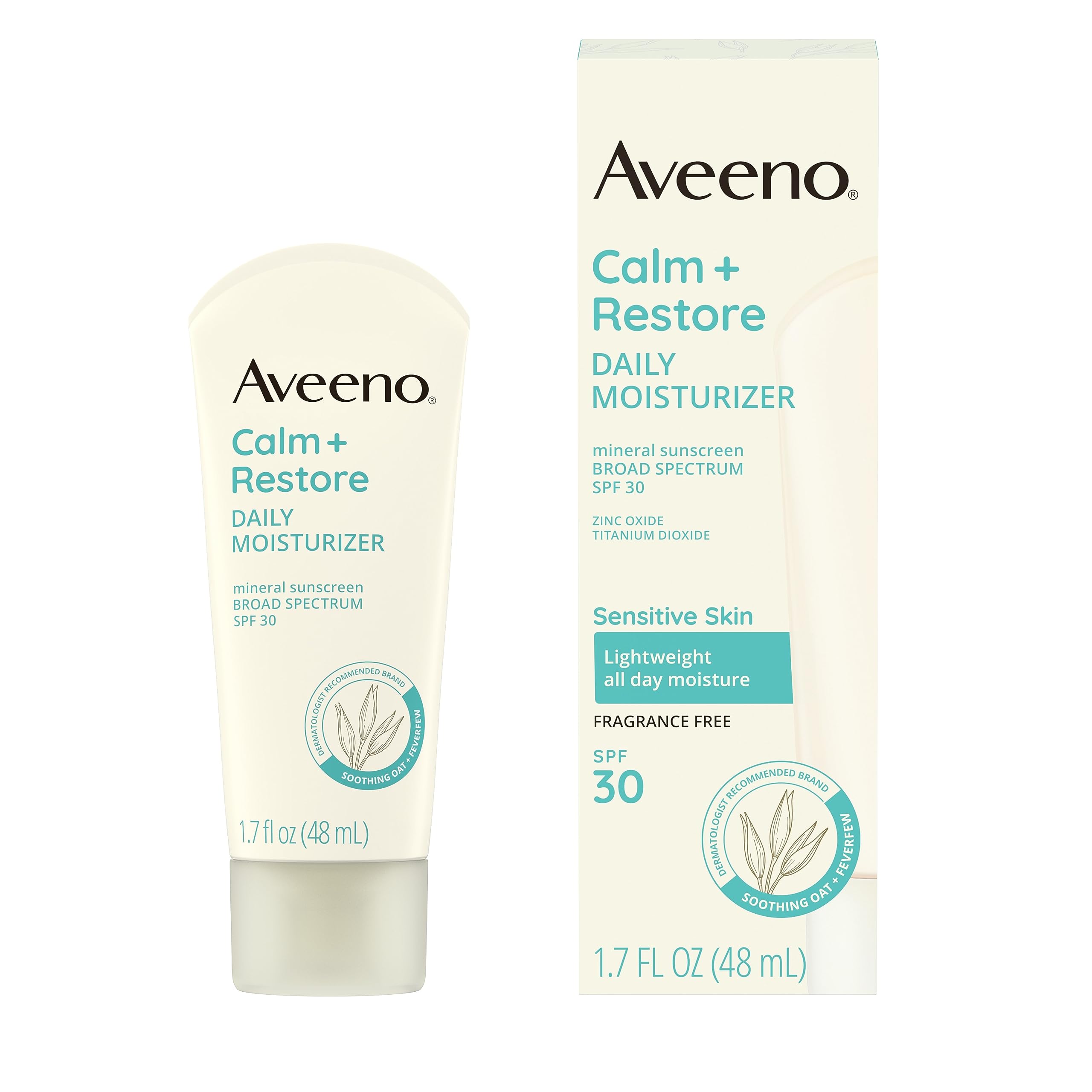Aveeno Calm + Restore Daily Moisturizer Mineral Sunscreen, 1.7 fl oz 1 Aveeno Calm + Restore Daily Moisturizer Mineral Sunscreen, 1.7 fl oz