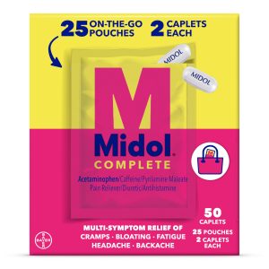Midol Complete On The Go Caplets With Acetaminophen For Menstrual Symptom Relief, 50 Count