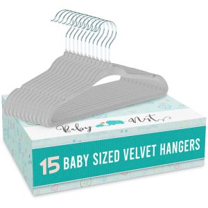 Baby Nest Designs Kids Plastic Velvet Hangers For Closet, Pack Of 15