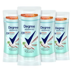 Degree Advanced Antiperspirant Deodorant Move Fresh Coconut 4 Count 72-Hour Sweat &, 4 Count, 2.6 oz