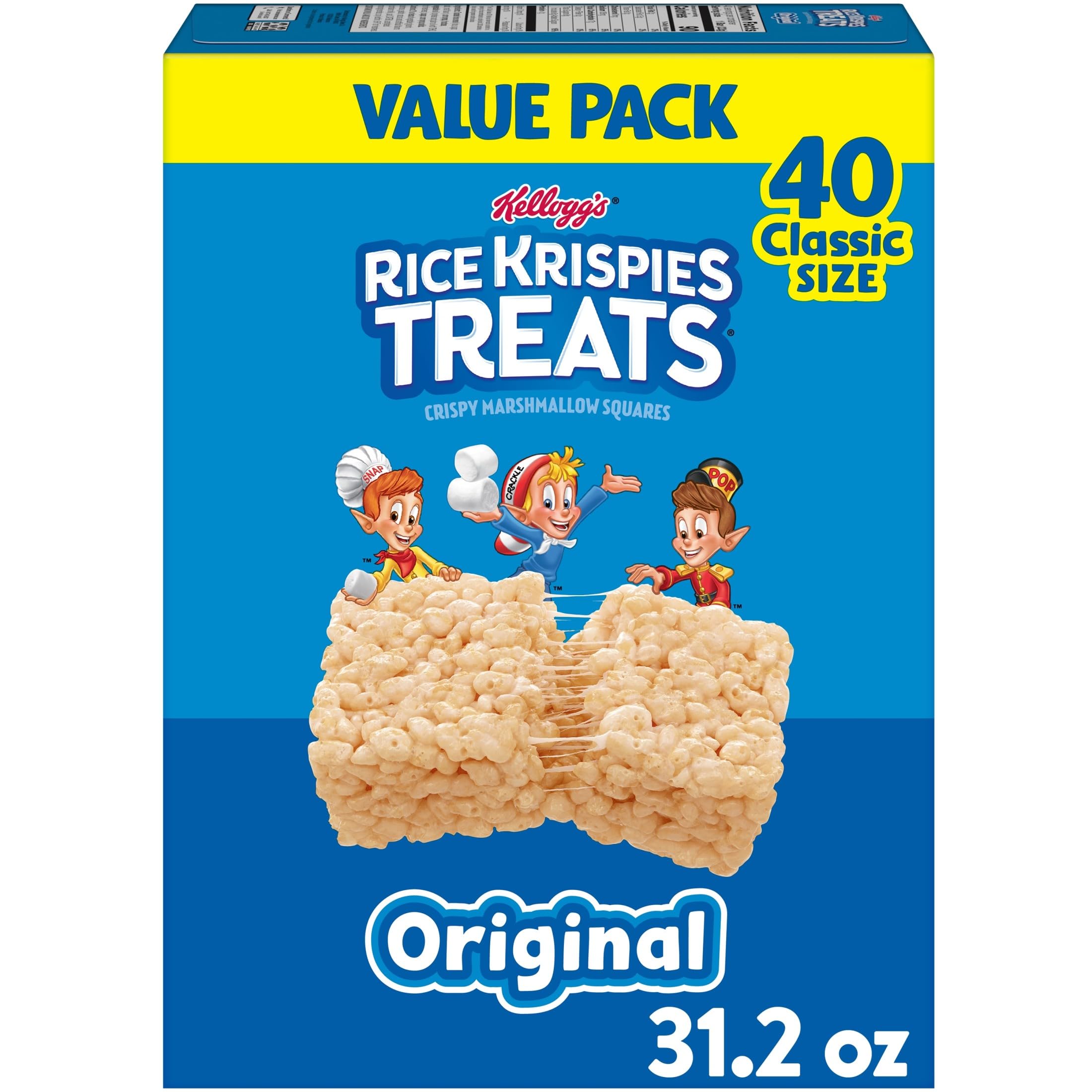 RICE KRISPIES TREATS Crispy Marshmallow Squares, 31.2 oz Box (40 Bars) 1 RICE KRISPIES TREATS Crispy Marshmallow Squares, 31.2 oz Box (40 Bars)