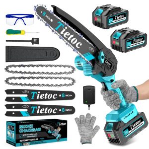 tietoc Mini Chainsaw 8 Inch Cordless With 2 X 4000 M Ah Batteries, 8 Inch, 2 X 4000