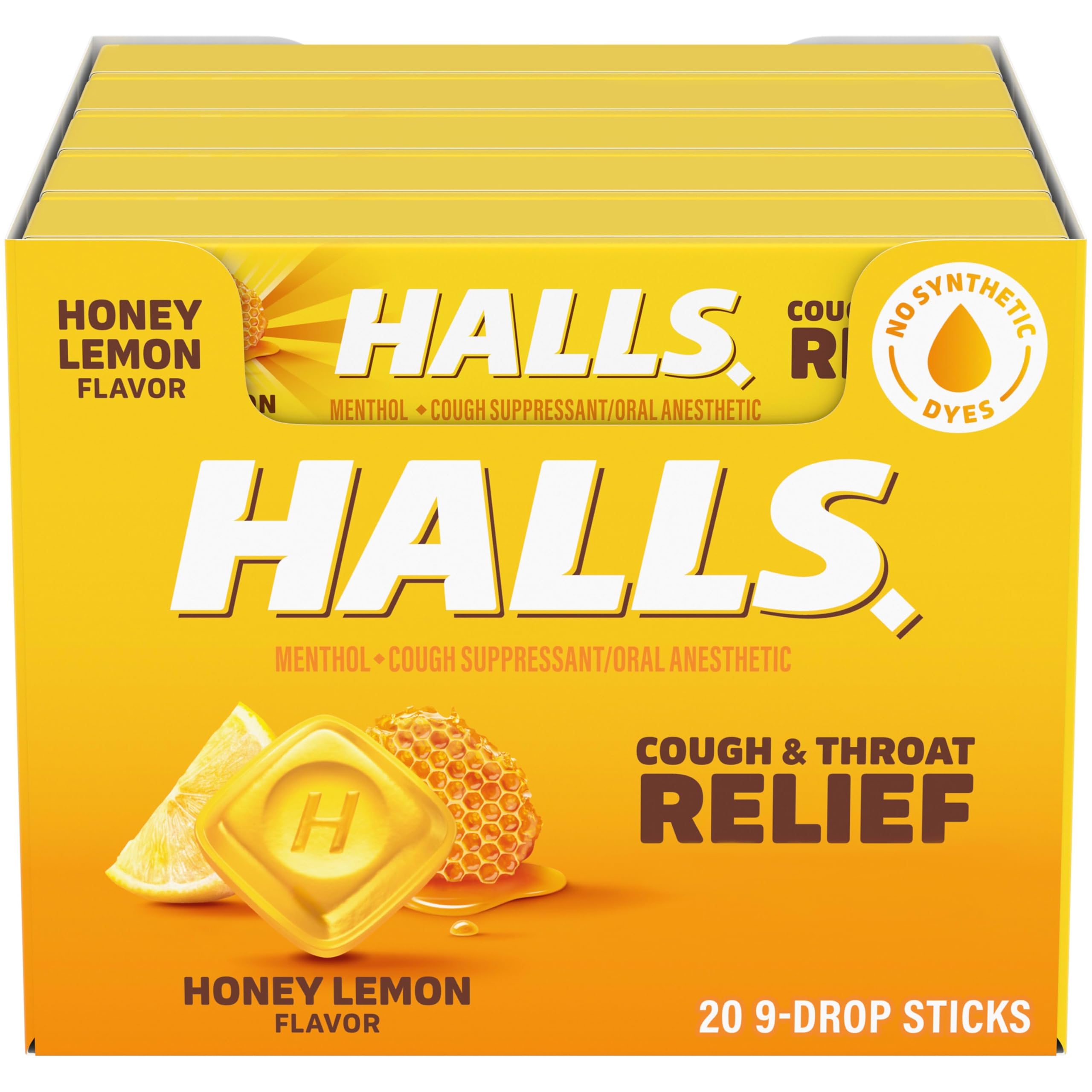HALLS Cough & Throat Relief Honey Lemon Cough Drops, 180 ct 1 HALLS Cough & Throat Relief Honey Lemon Cough Drops, 180 ct