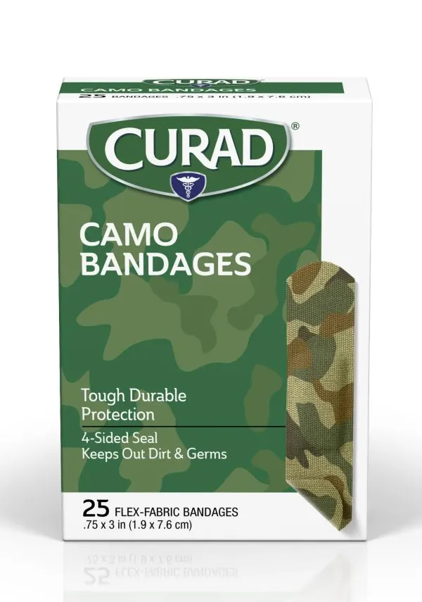 Medline Curad Green Camo Flex-Fabric Adhesive Bandage, 25 Count