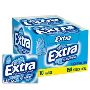 WRIGLEY'S EXTRA Extra Peppermint Chewing Gum, 15 ct, 10 Pack