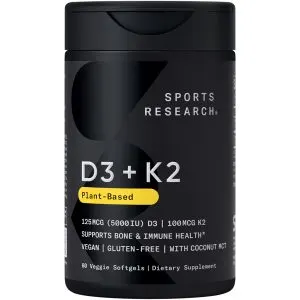 Sports Research® Vegan Vitamin D 3 + K 2 W/Coconut Oil, 60