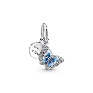 PANDORA Blue Butterfly & Quote Double Dangle Charm