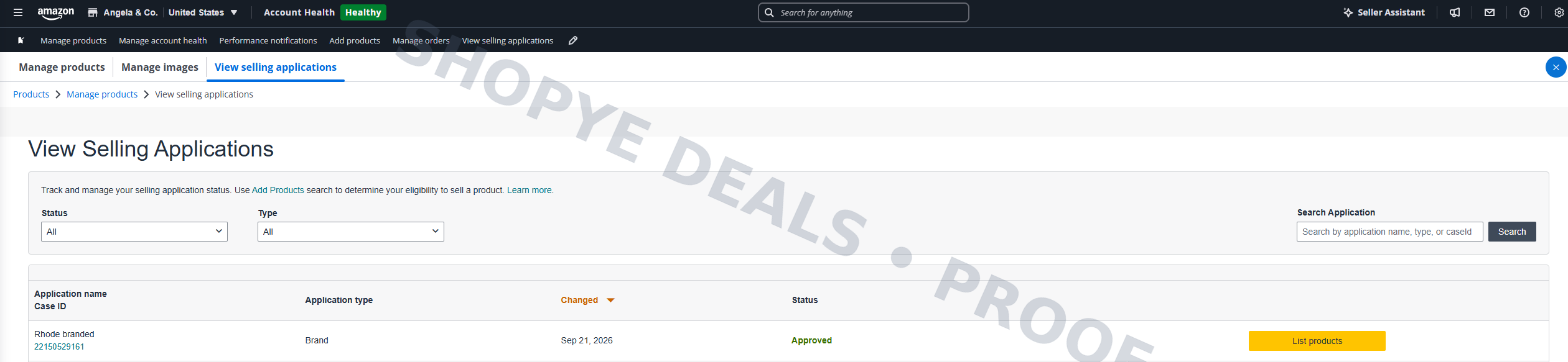 Amazon Seller Central Rhode branded application approved on Sep 21, 2026